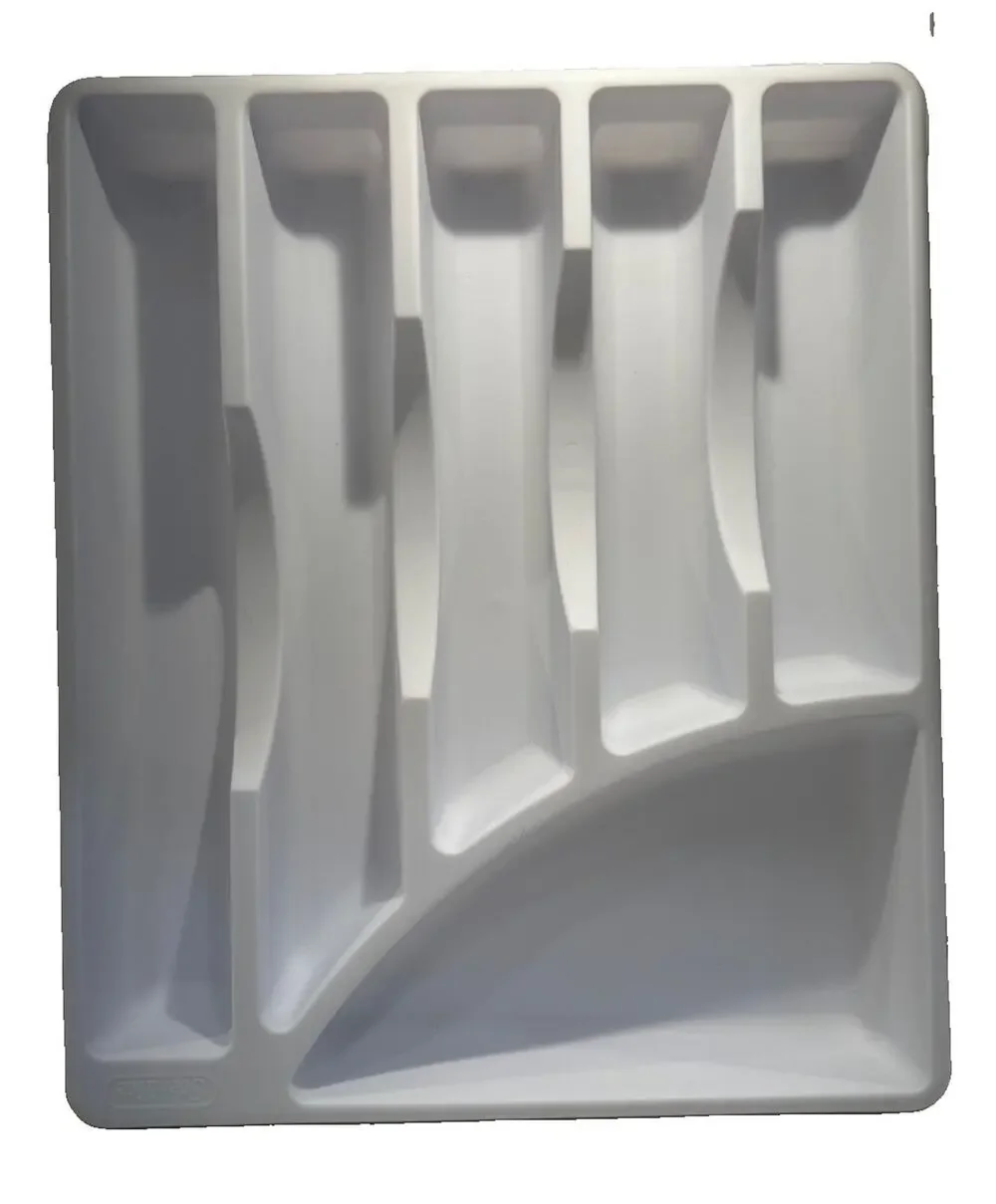 Vtg Sterlite Kitchen Drawer Utensil Tray Cutlery 6 Slots White 2000 USA 12”x14”